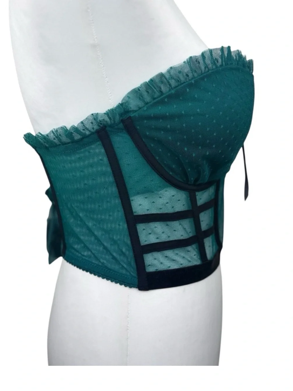 Victoria's Secret Teal Mesh Longline Bustier with Velvet Bow